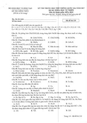 Đề thi Trung học phổ thông Quốc gia môn Hóa học năm 2017 - Mã đề 210